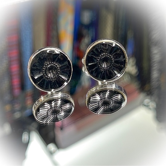 💕Beautiful Silver Tone Cufflinks Black Onyx💕 - Picture 2 of 5